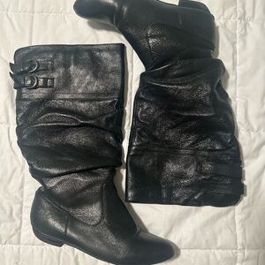 Black Leather Knee-High Boots